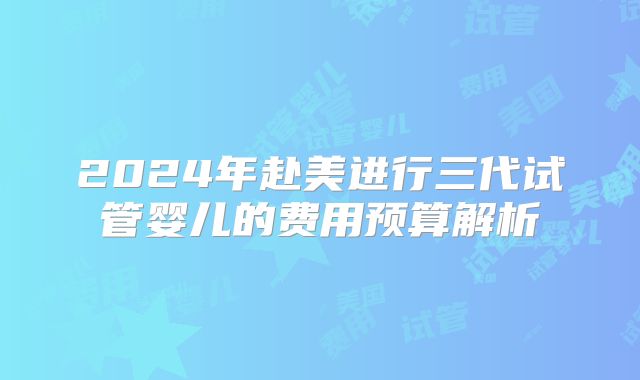 2024年赴美进行三代试管婴儿的费用预算解析