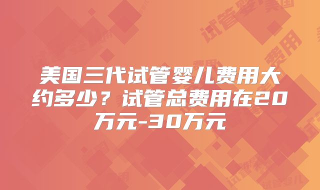 美国三代试管婴儿费用大约多少？试管总费用在20万元-30万元