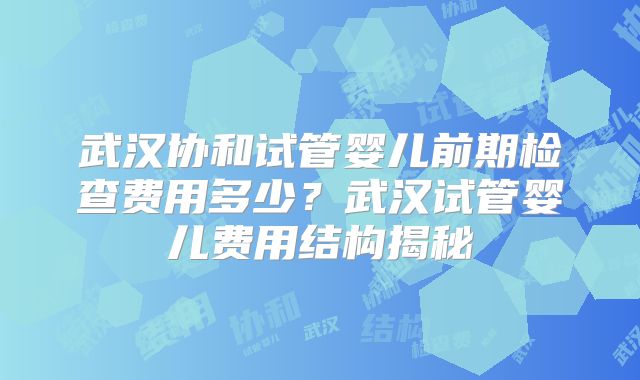 武汉协和试管婴儿前期检查费用多少？武汉试管婴儿费用结构揭秘