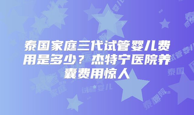 泰国家庭三代试管婴儿费用是多少？杰特宁医院养囊费用惊人
