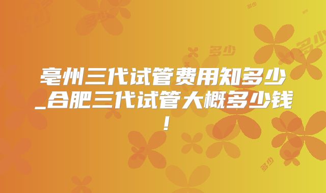 亳州三代试管费用知多少_合肥三代试管大概多少钱！