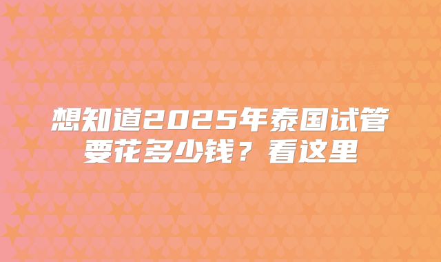 想知道2025年泰国试管要花多少钱？看这里