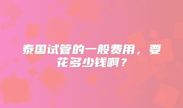 泰国试管的一般费用，要花多少钱啊？