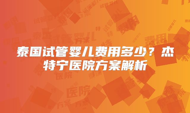 泰国试管婴儿费用多少?杰特宁医院方案解析