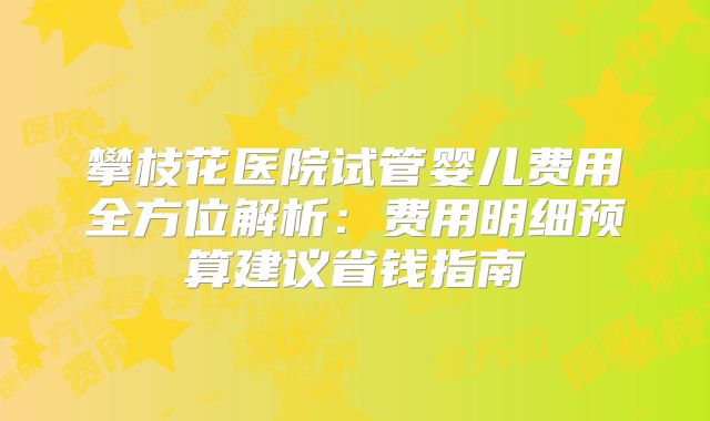 攀枝花医院试管婴儿费用全方位解析:费用明细预算建议省钱指南