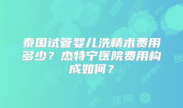 泰国试管婴儿洗精术费用多少？杰特宁医院费用构成如何？