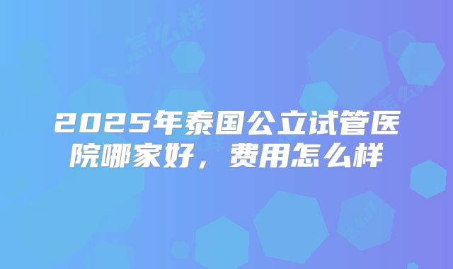 2025年泰国公立试管医院哪家好，费用怎么样
