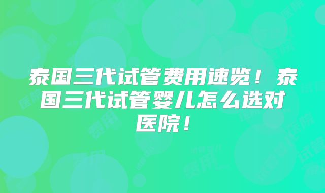 泰国三代试管费用速览！泰国三代试管婴儿怎么选对医院！