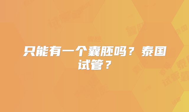 只能有一个囊胚吗？泰国试管？