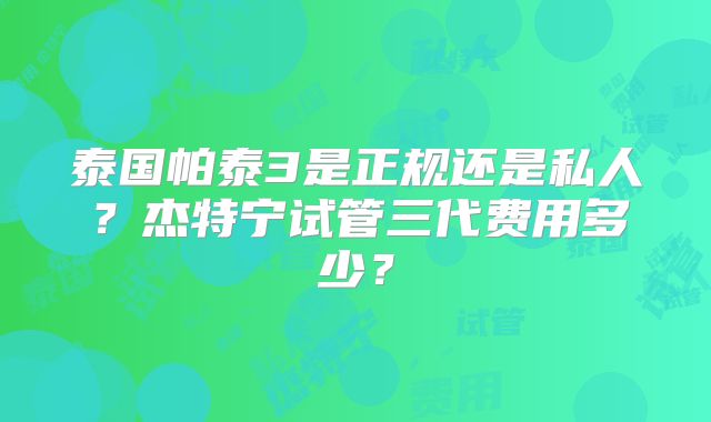 泰国帕泰3是正规还是私人？杰特宁试管三代费用多少？