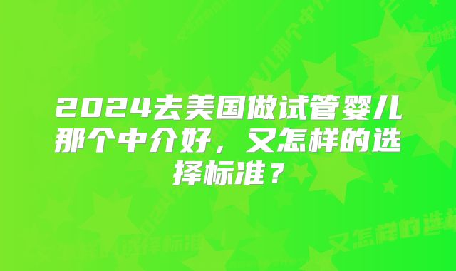 2024去美国做试管婴儿那个中介好，又怎样的选择标准？
