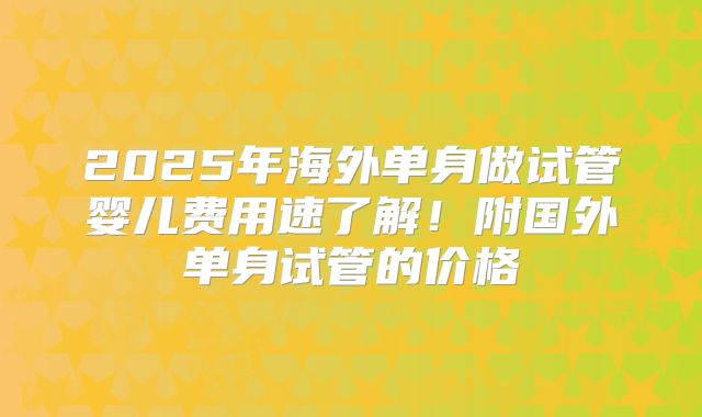 2025年海外单身做试管婴儿费用速了解!附国外单身试管的价格