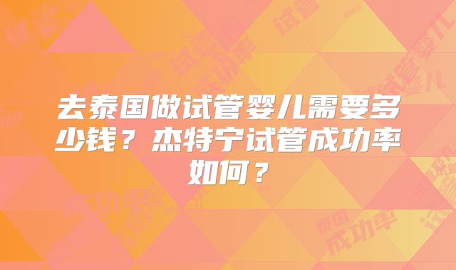 去泰国做试管婴儿需要多少钱？杰特宁试管成功率如何？