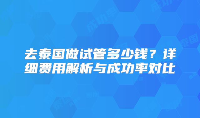 去泰国做试管多少钱？详细费用解析与成功率对比
