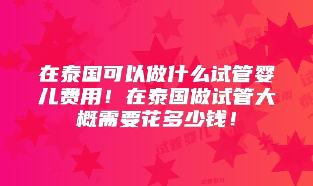 在泰国可以做什么试管婴儿费用！在泰国做试管大概需要花多少钱！