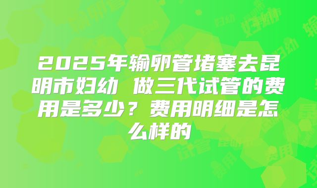 2025年输卵管堵塞去昆明市妇幼 做三代试管的费用是多少？费用明细是怎么样的