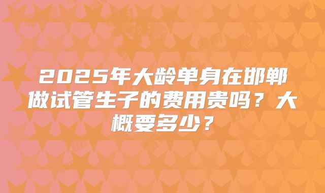 2025年大龄单身在邯郸做试管生子的费用贵吗？大概要多少？