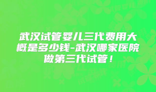 武汉试管婴儿三代费用大概是多少钱-武汉哪家医院做第三代试管！
