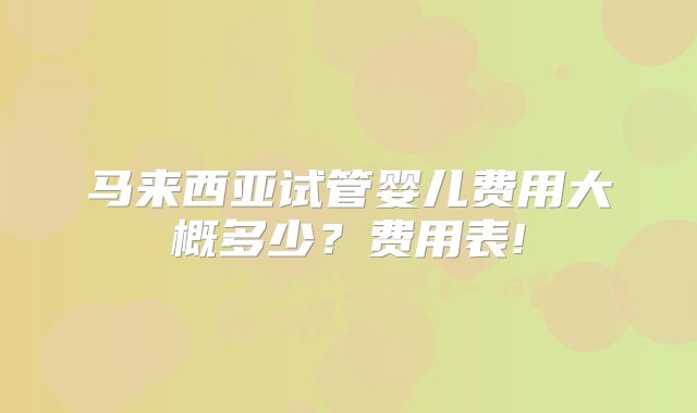 马来西亚试管婴儿费用大概多少？费用表!