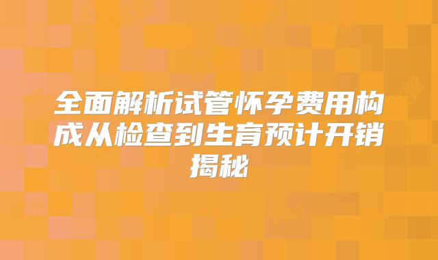 全面解析试管怀孕费用构成从检查到生育预计开销揭秘