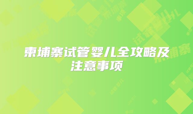 柬埔寨试管婴儿全攻略及注意事项