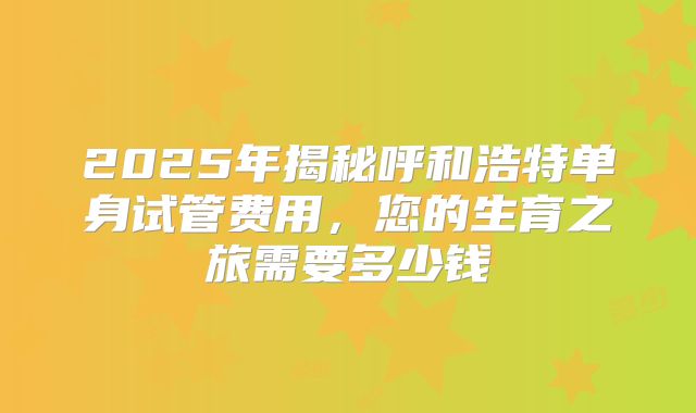 2025年揭秘呼和浩特单身试管费用，您的生育之旅需要多少钱