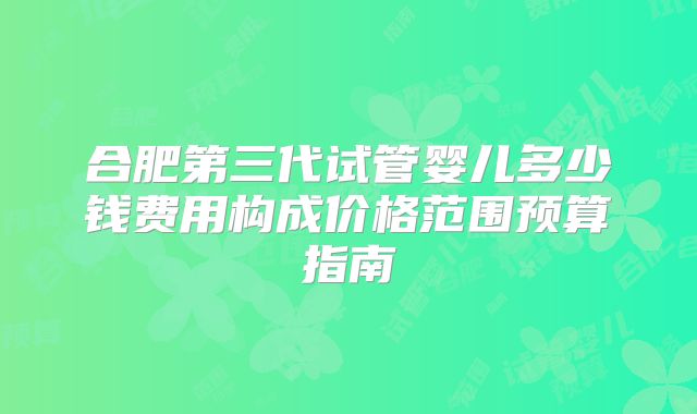 合肥第三代试管婴儿多少钱费用构成价格范围预算指南