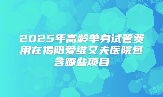 2025年高龄单身试管费用在揭阳爱维艾夫医院包含哪些项目