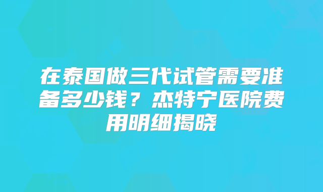 在泰国做三代试管需要准备多少钱？杰特宁医院费用明细揭晓