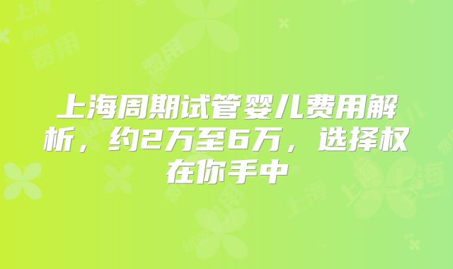 上海周期试管婴儿费用解析，约2万至6万，选择权在你手中