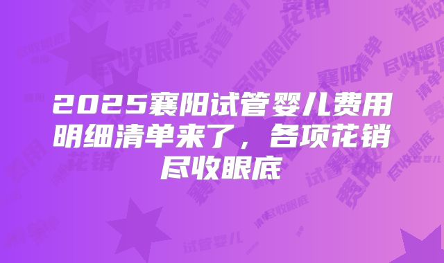 2025襄阳试管婴儿费用明细清单来了，各项花销尽收眼底