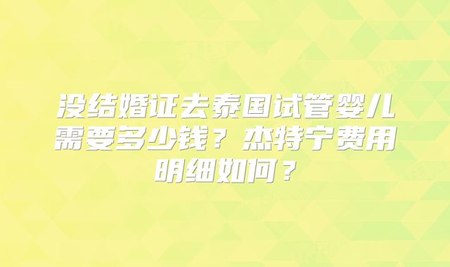 没结婚证去泰国试管婴儿需要多少钱？杰特宁费用明细如何？