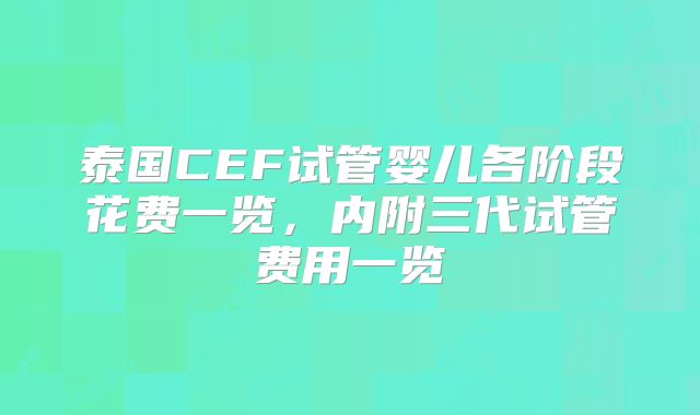 泰国CEF试管婴儿各阶段花费一览，内附三代试管费用一览