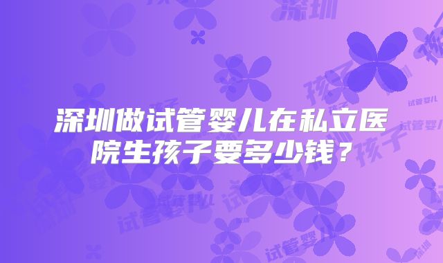 深圳做试管婴儿在私立医院生孩子要多少钱？