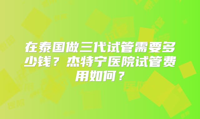 在泰国做三代试管需要多少钱？杰特宁医院试管费用如何？