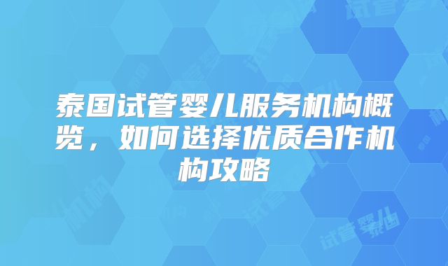泰国试管婴儿服务机构概览，如何选择优质合作机构攻略