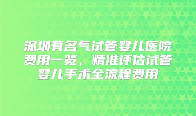 深圳有名气试管婴儿医院费用一览，精准评估试管婴儿手术全流程费用