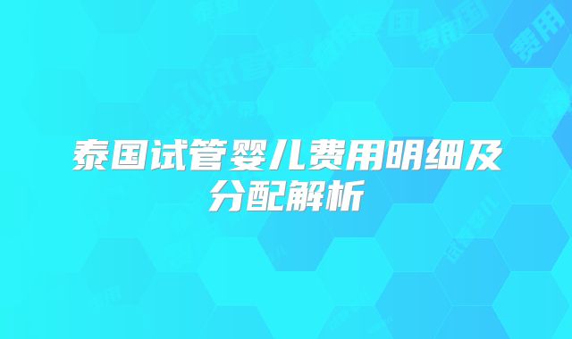 泰国试管婴儿费用明细及分配解析