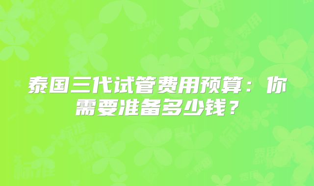 泰国三代试管费用预算：你需要准备多少钱？