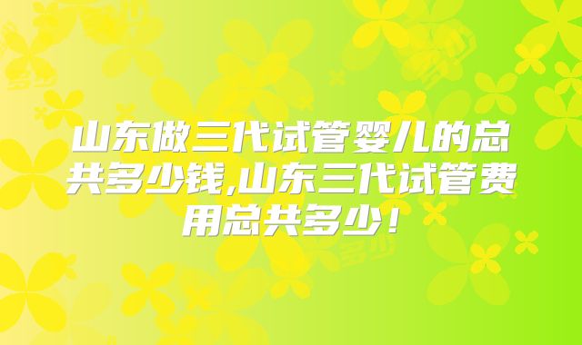 山东做三代试管婴儿的总共多少钱,山东三代试管费用总共多少！