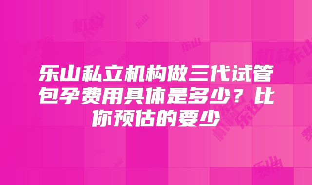 乐山私立机构做三代试管包孕费用具体是多少？比你预估的要少