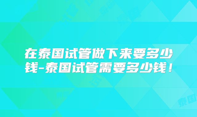 在泰国试管做下来要多少钱-泰国试管需要多少钱！