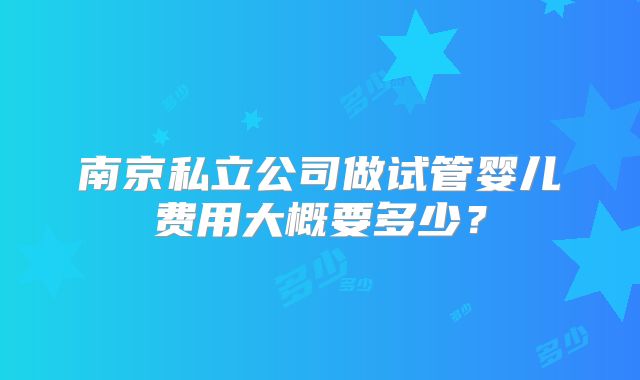 南京私立公司做试管婴儿费用大概要多少？