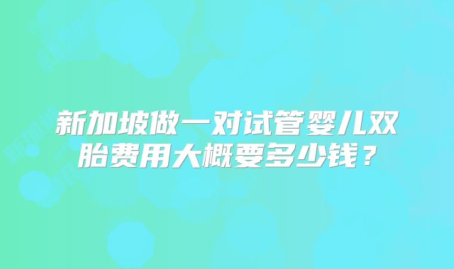 新加坡做一对试管婴儿双胎费用大概要多少钱？