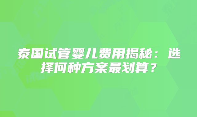 泰国试管婴儿费用揭秘：选择何种方案最划算？
