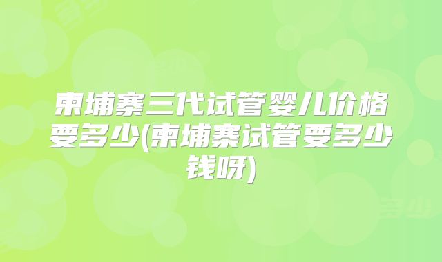 柬埔寨三代试管婴儿价格要多少(柬埔寨试管要多少钱呀)