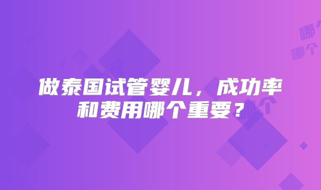 做泰国试管婴儿，成功率和费用哪个重要？