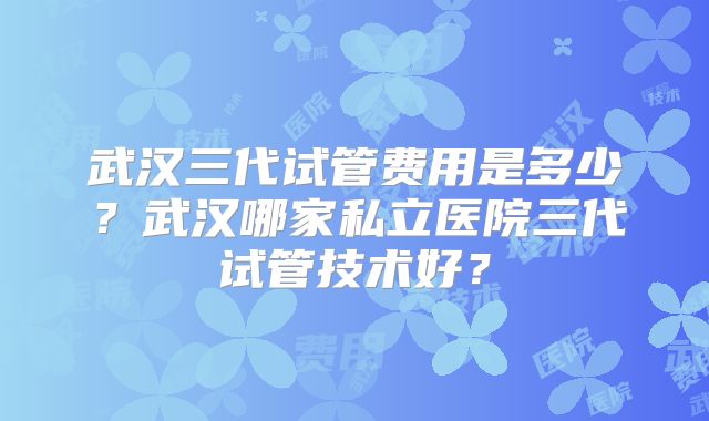 武汉三代试管费用是多少？武汉哪家私立医院三代试管技术好？