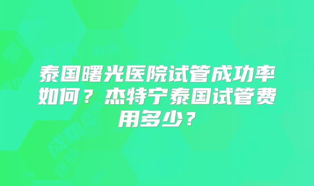 泰国曙光医院试管成功率如何？杰特宁泰国试管费用多少？
