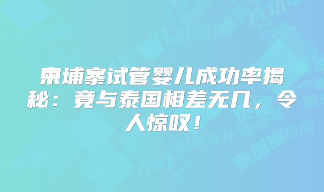 柬埔寨试管婴儿成功率揭秘:竟与泰国相差无几,令人惊叹!